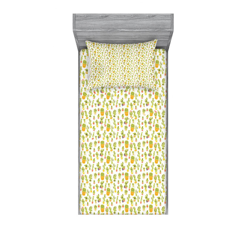 Scandinavian Microfiber Floral Sheet Set, Twin Sheet Set with Fitted Sheet