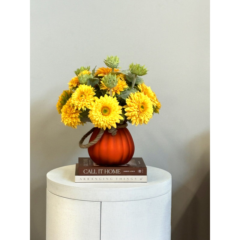 Sunflower Fall Arrangement in a Glass Pumpkin Vase