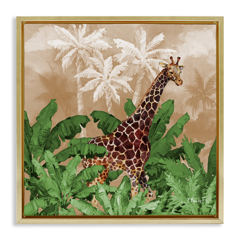 «Jungle Life Giraffe» par Paul Brent, Cadre flottant métallique doré, H 18 po x l 18 po