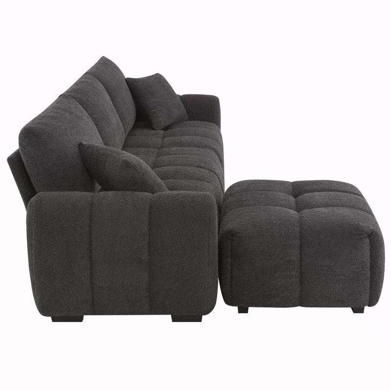 110 Inch Modular Sectional Sofa With Extra-Large Seat, Movable Ottoman, High Density Foam, Free Combination, Sturdy Metal&Wood Frame, Boucle Fabric, Available In 3 Colors