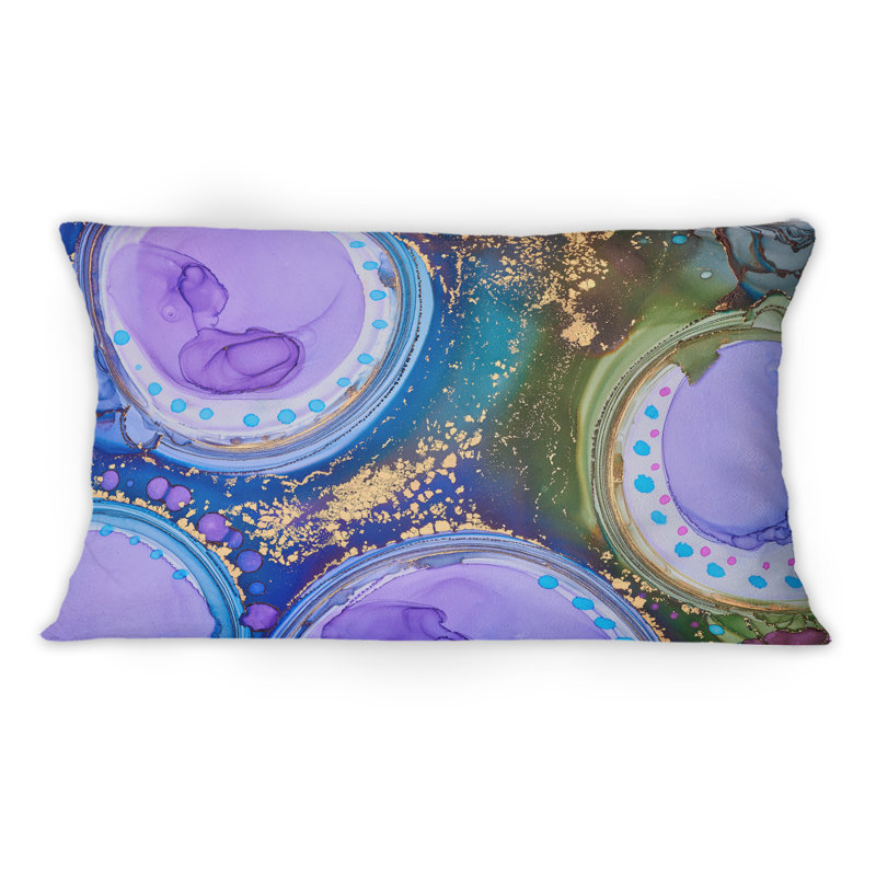 Coussin 12 "x 20" mauve et doré abstrait à motif abstrait Fluid Art I