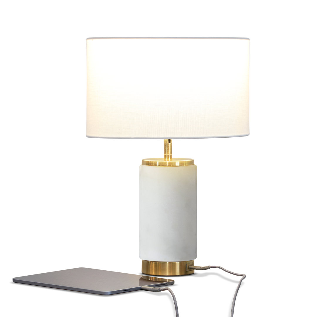 Arden 17 in. Mid-Century Modern LED Table Lamp with Fabric Drum Shade and USB Port Brightech