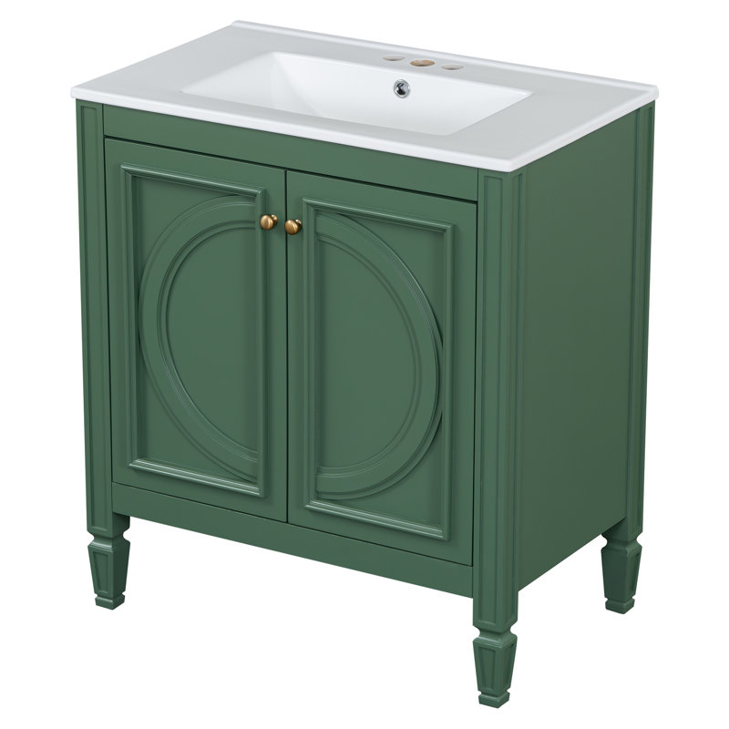 Eshin 30'' Bathroom Vanity With Ceramic Sink, Green, Gold