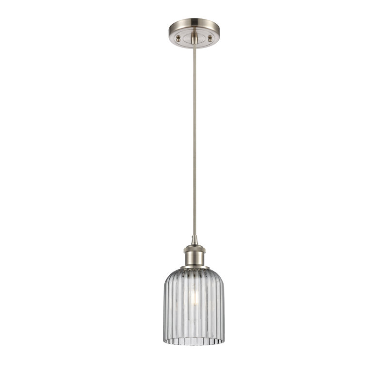 Luminaire suspendu 1 lumière Aalina, Nickel satiné, Gris fumée clair