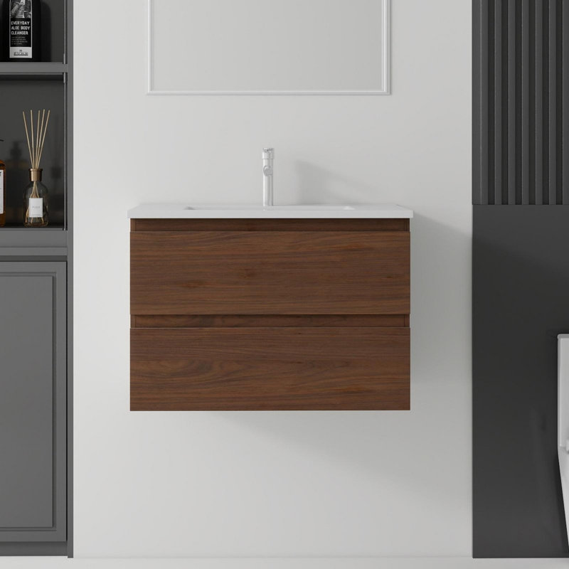 Meuble-lavabo flottant 24 po avec lavabo à fermeture en douceur pour petites salles de bain 24 po, Brown, 24"