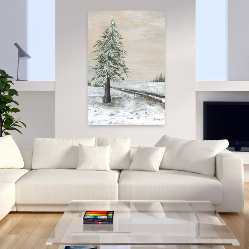 Hiver, arrivée, pin, paysage contemporain contemporain, art d'hiver, H 48 po x l 32 po
