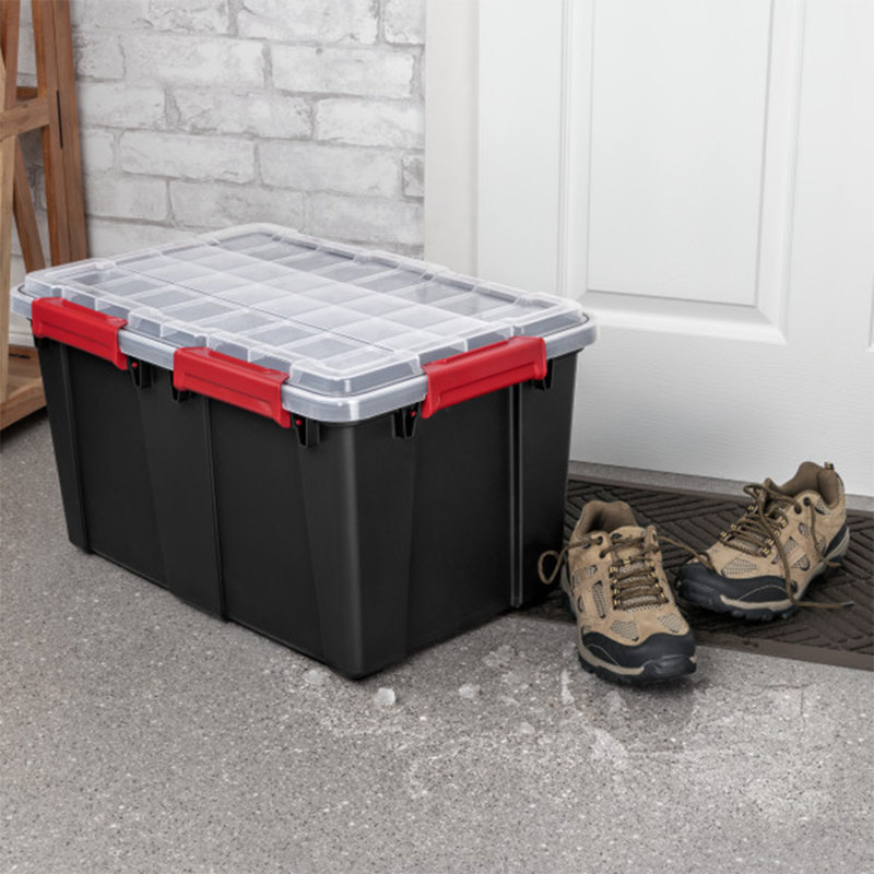 Sterilite 13.5 Gal Gasket Box, Stackable Storage Container w/ Lid, Black, 4 Pack