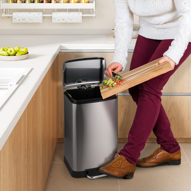 Silver 40L Stainless Steel Rectangular Step Trash Can