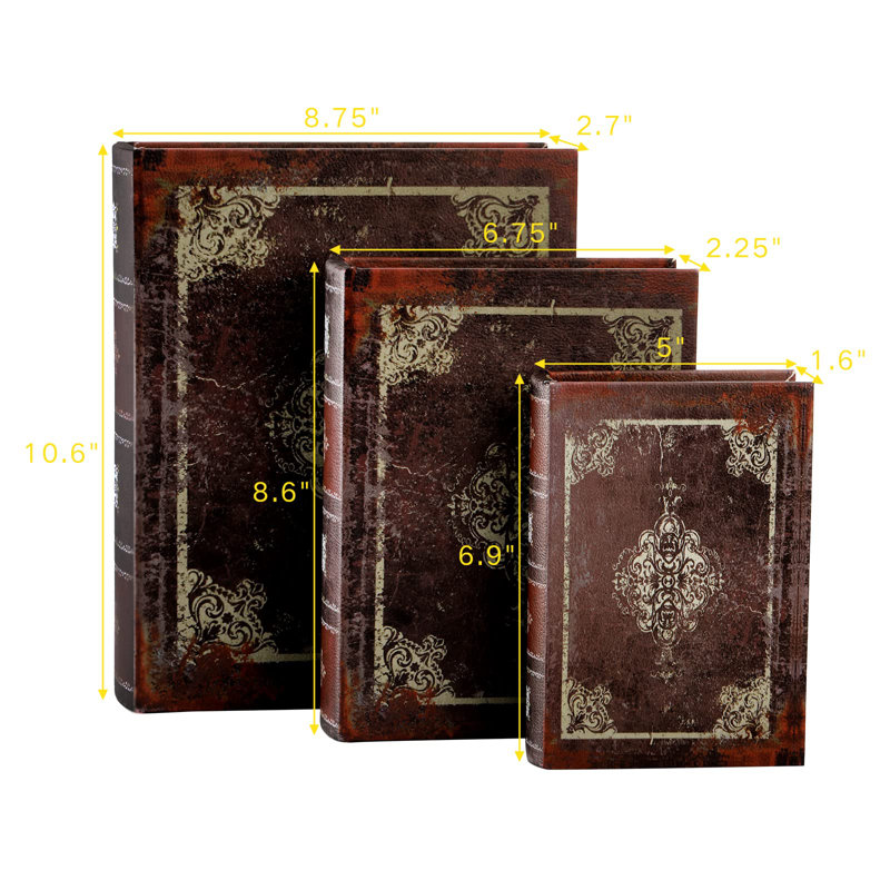 Vintage Floral Pattern Wooden Decorative Book Boxes Set of 3