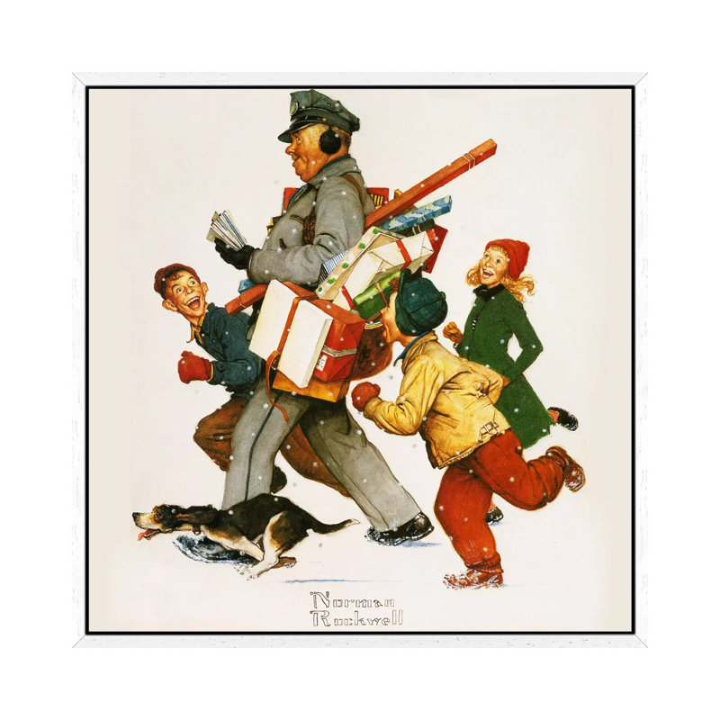 Jolly Postman by Norman Rockwell - Painting on Canvas, White Framed, 66.04 cm H x 66.04 cm W
