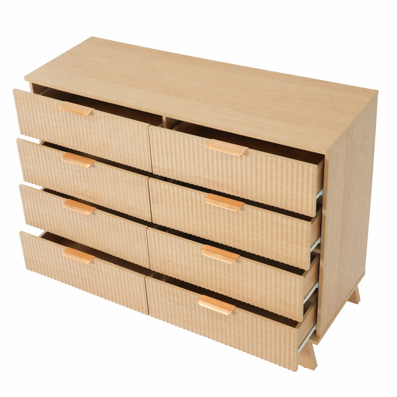 Commode cannelée à 8 tiroirs l 43,3 po Avelyn, commode moderne, rangement en bois, Huit tiroirs