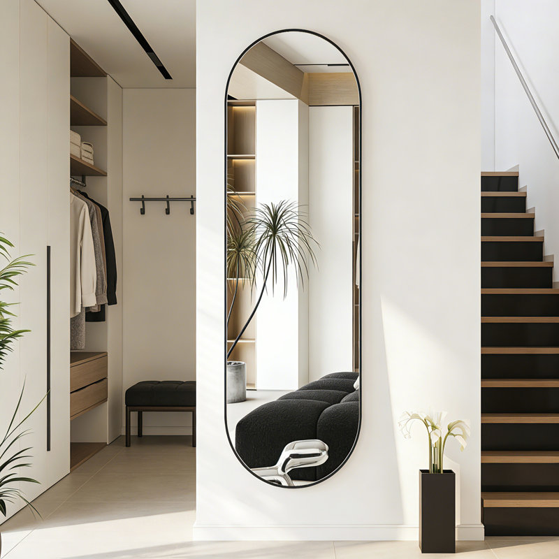 Miroir ovale pleine longueur pour entrée de salle de bain, Noir