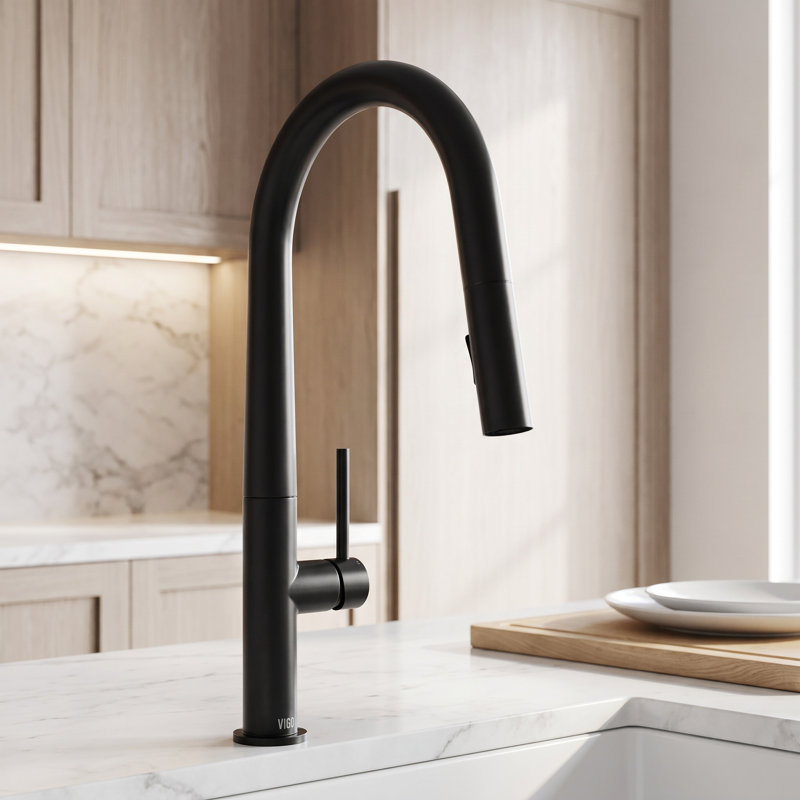 Greenwich 18" H 1-handle Pull-Down 2-Function Sprayer Kitchen Faucet, Matte Black