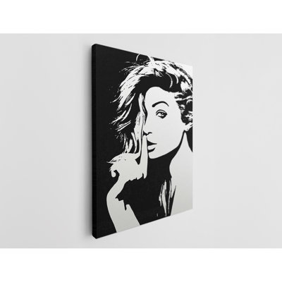 Decorative Black and White Painting of Woman, Silence Canvas Print