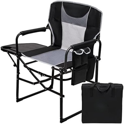 Chaise de camping pliante, chaise de camping pliante surdimensionnée et robuste avec table d'appoint, pochette pour la plage, la pêche, le voyage, le pique-nique, la pelouse, les chaises de camping pliables d'extérieur