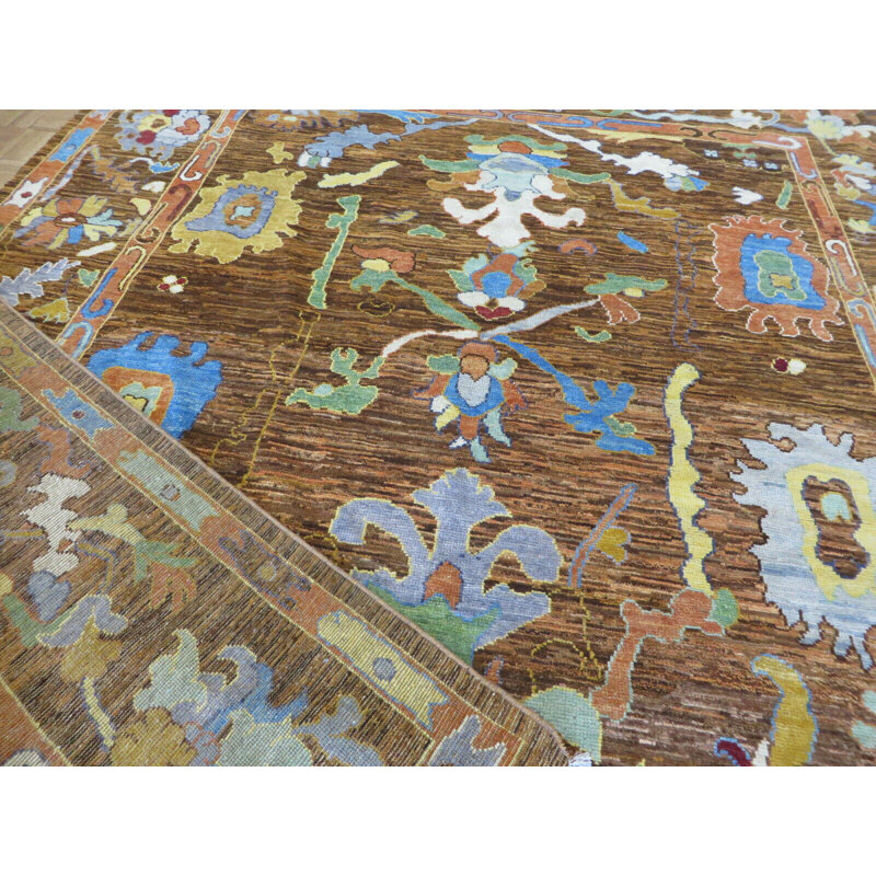 Tapis oriental brun Oushak coloré brun chocolat noué à la main 8 X 10 E9CC23B7C43D41A195648B53EFD9A22A