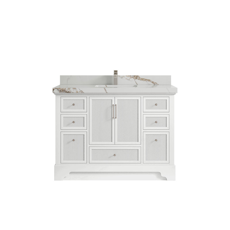 Meuble-lavabo simple autoportant 48 po avec plateau en quartz Alys