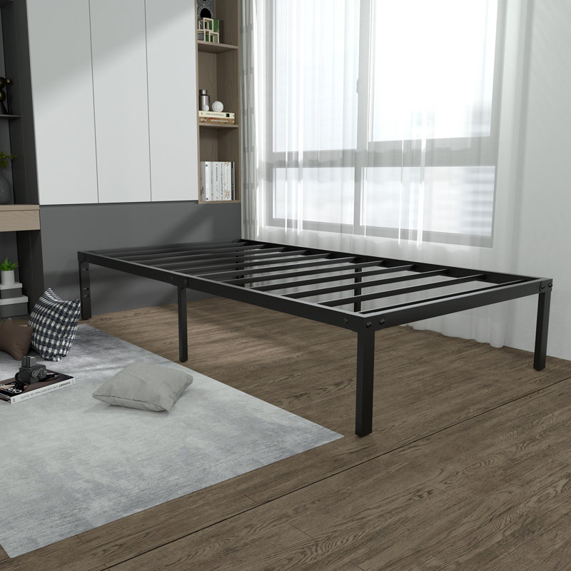 18" Steel Bed Frame Heavy-Duty Noise-Free No Boxspring Needed, Enough Storage Space Underbed, Twin
