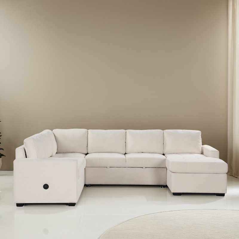 Canapé-lit d'angle rembourré 108,42 po pour salon, Polyester beige