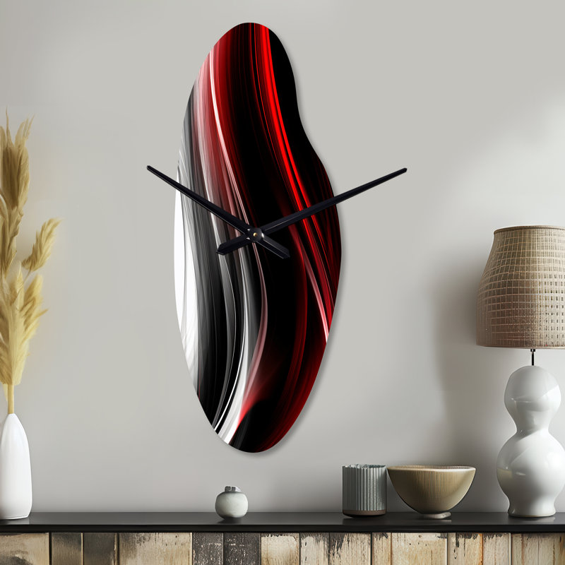 Horloge murale incurvée Kenry Red Black Infinite Ripples II - Waves, Médium