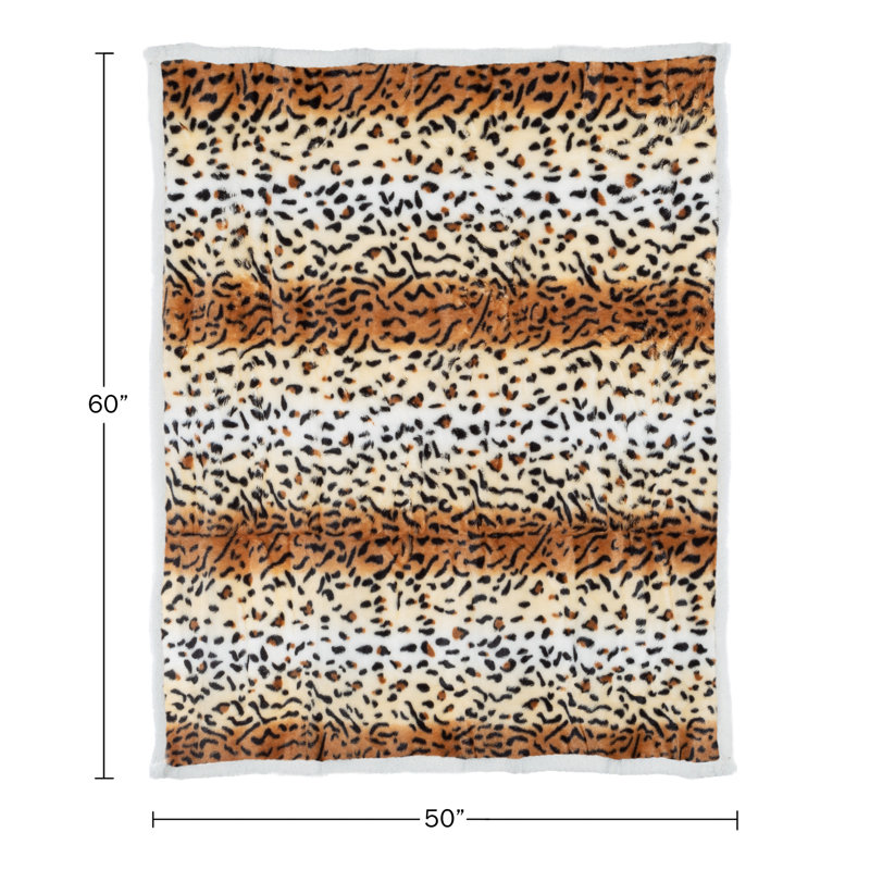 Tiger Print Fleece Sherpa Reversible Throw Blanket 50x60 Inch