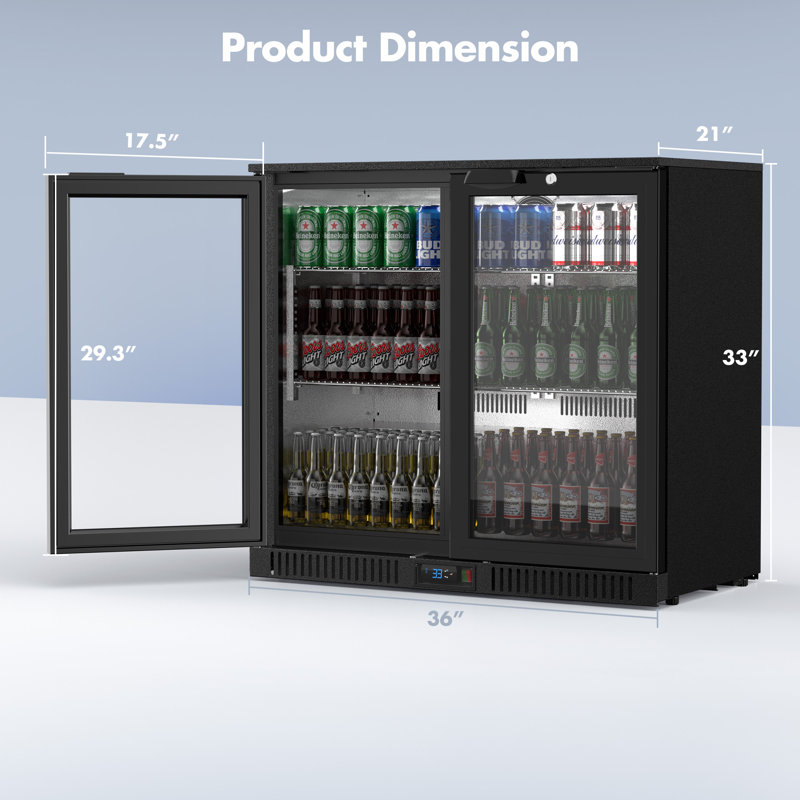 Glacière à barre arrière 36 pouces avec 2 portes en verre, réfrigérateur à boissons sous le comptoir, 7,4 pieds cubes Réfrigérateur de bar commercial à hauteur de comptoir avec éclairage à DEL pour le vin Soda, approuvé Etl Nsf7, noir