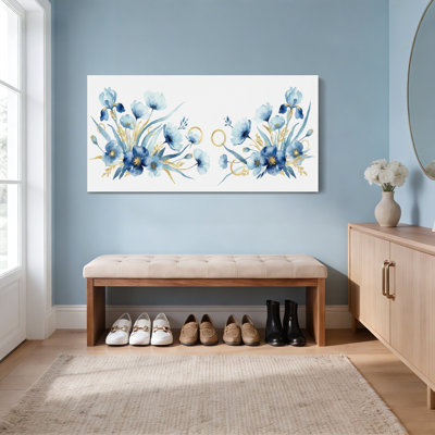 «Blue Floral Watercolor», ensemble de 1 reproduction d'art sur toile tendue