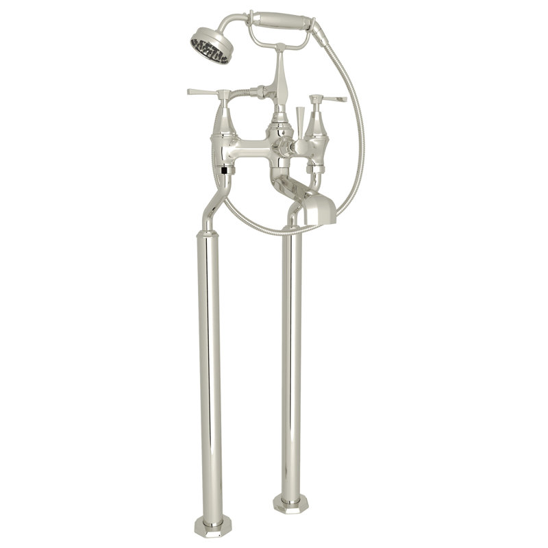Deco Exposed Floor Mount Tub Filler, Polished Nickel, Lever Handle