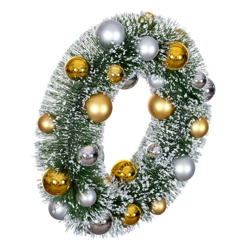  18" Frosted Wreath Balls., 5" H x 18" W x 18" D, Green, Silver/Gold