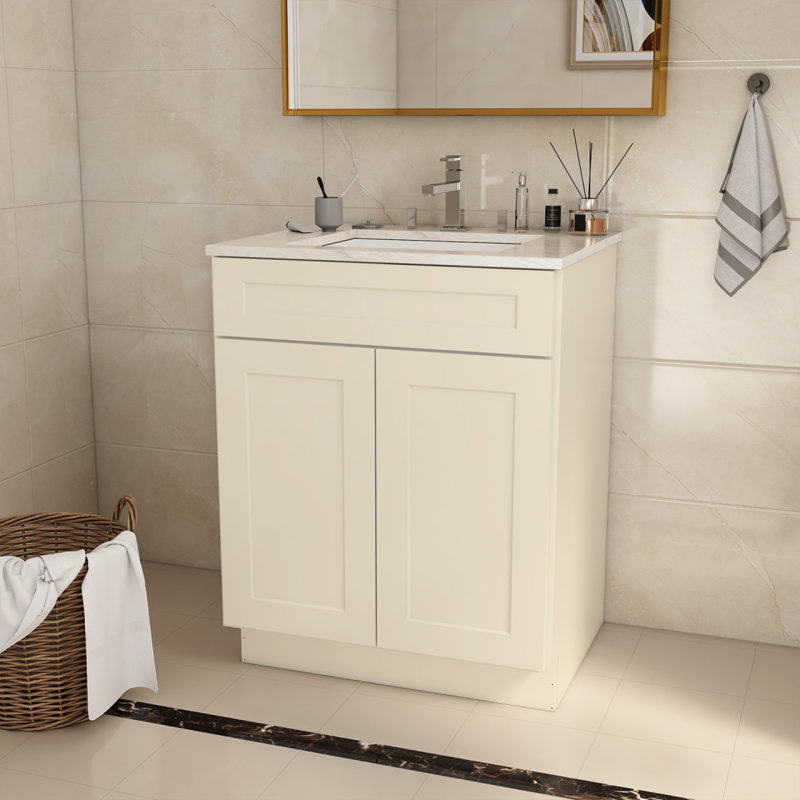 L 24 po x P 21 po P x 34,5 po. H en blanc antique contreplaqué prêt à assembler la base de meuble-lavabo, Beige