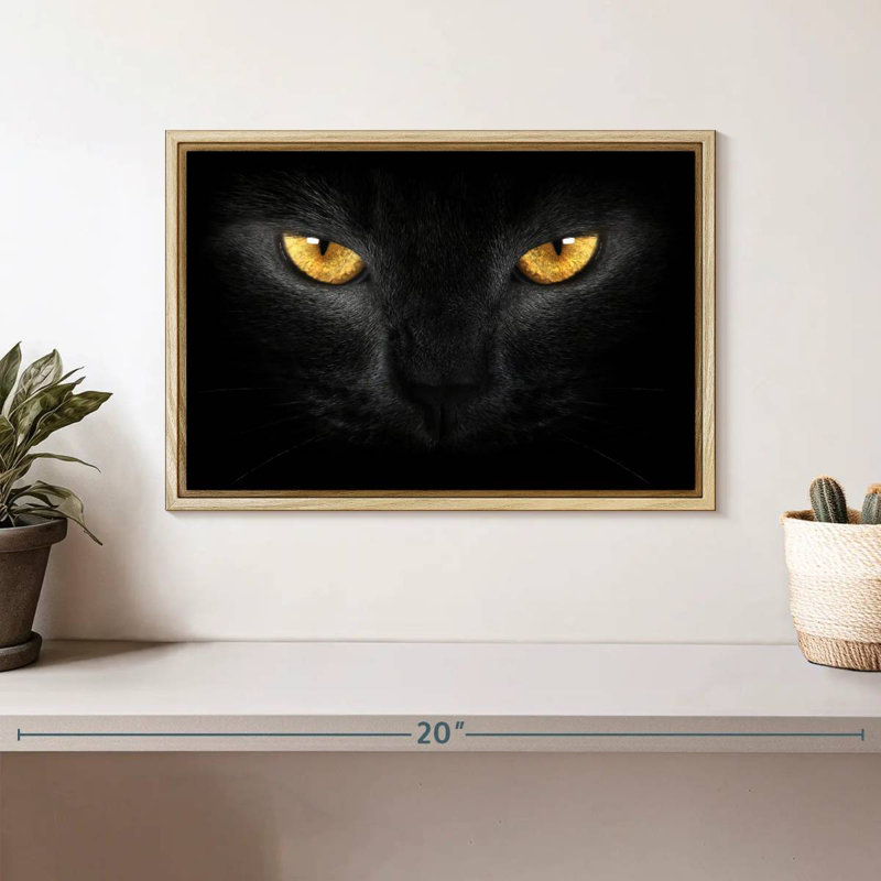 Chat aux yeux jaunes, Cadre flottant en bois naturel, 13 po x 9 po