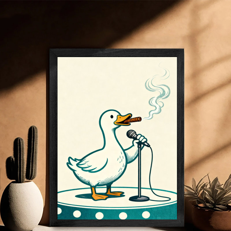 Reproduction d'art encadré noir avec canards rétro fumant confortablement, H 17 po x l 13 po