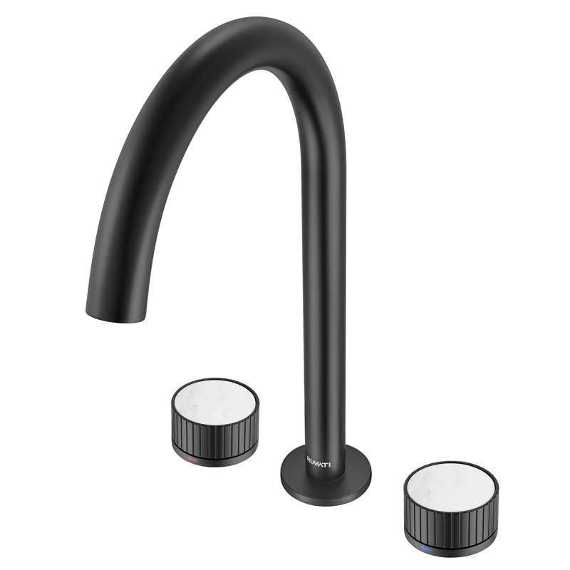 Ruvati Athena Two Handle Stone Marble Inlay Twist Bathroom Faucet in Matte Black, Black