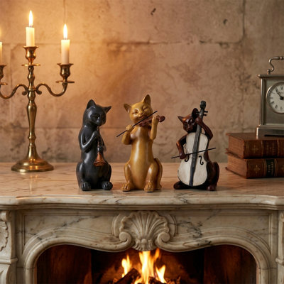 Figurine musicale de chat - Statue animal en résine pour décoration de tablette et de manteau de cheminée, décoration de salle de musique, cadeau d'amant de chat (vendu séparément)