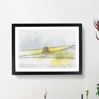 Lone Tree in a Yellow Meadow - Picture Frame Graphic Art Print