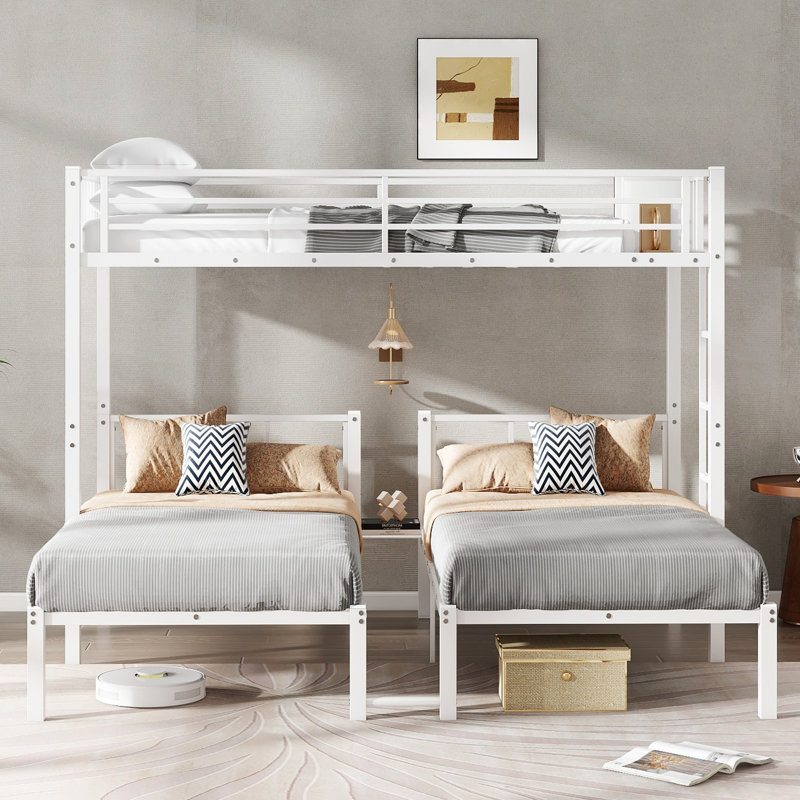 Lit superposé simple en métal blanc sur simple et simple pour 3 personnes, peu encombrant, sans sommier