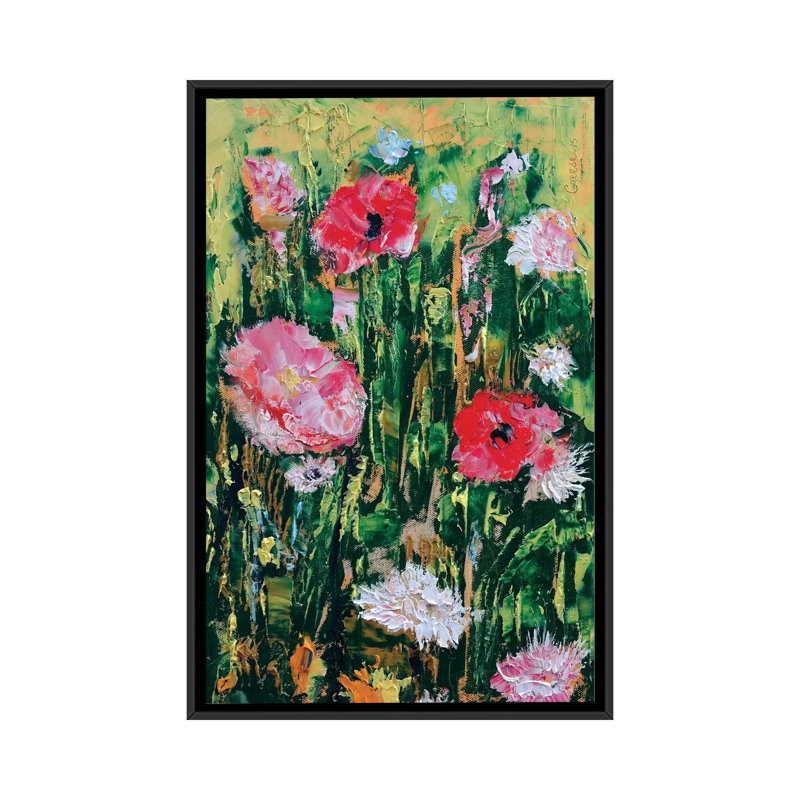 « wildflowers », reproduction d’art sur toile, Toile avec cadre noir, Pas de tapis, H 48 po x l 32 po x P 1,5 po
