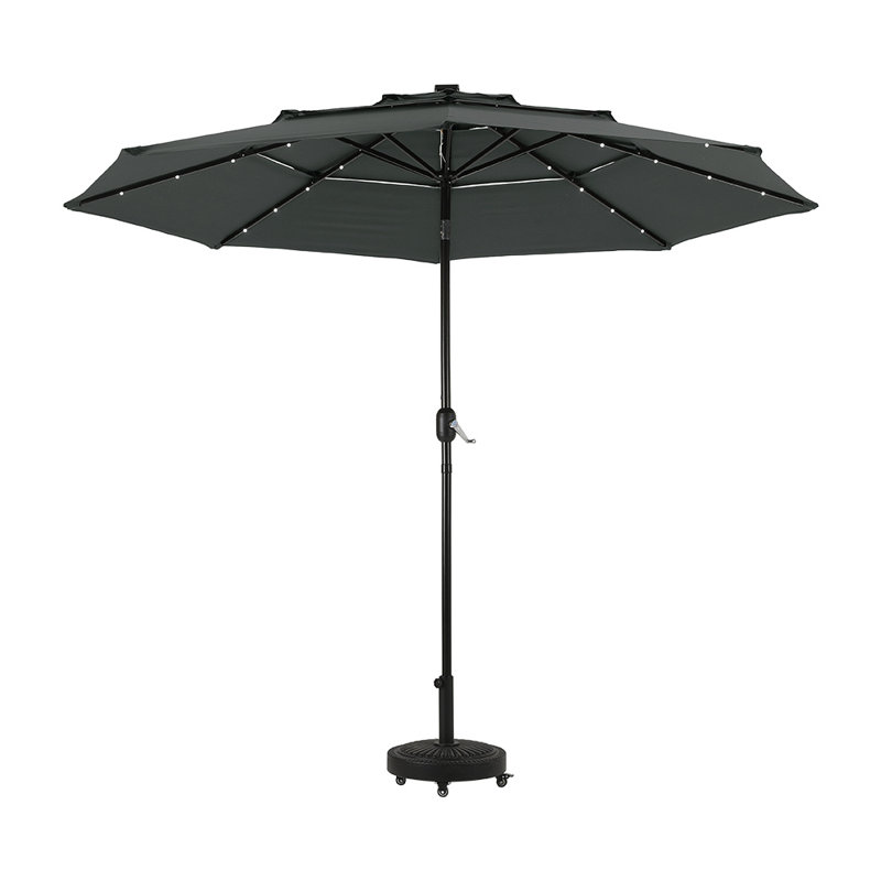 Simonne 289.5cm Lighted Market Parasol with Crank Lift , Counter Weights Included, Dark Grey