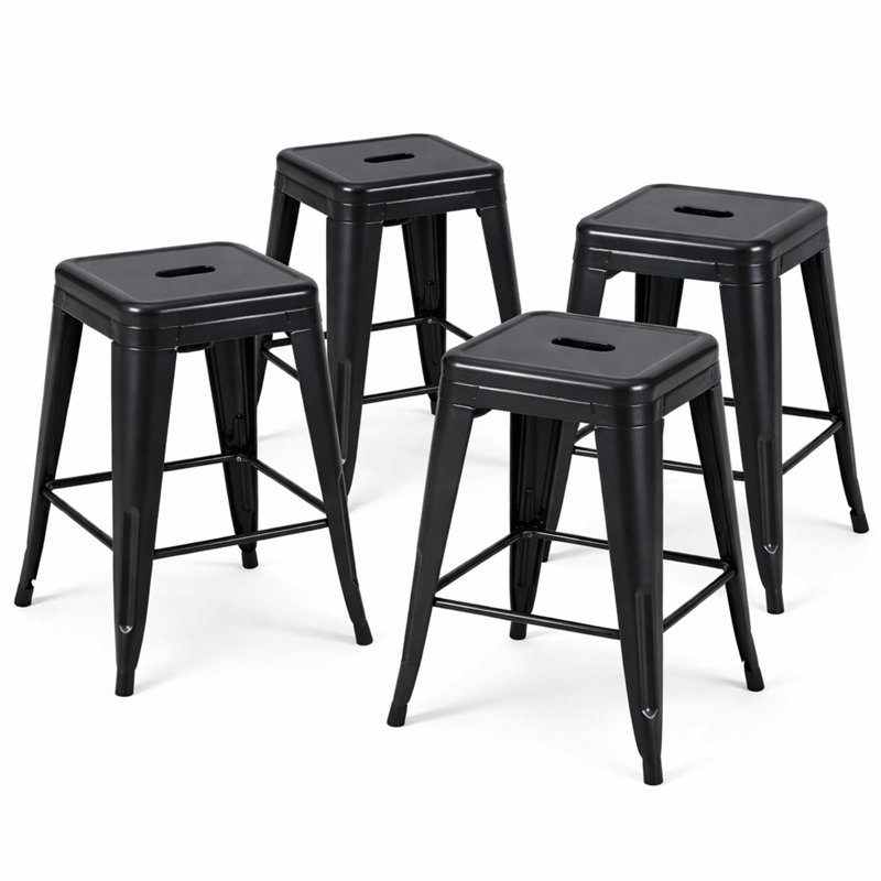 Tabouret à hauteur de comptoir 30 po, ensemble de 4 tabourets de bar en métal sans dossier, non empilable, amovible et facile à assembler, permettant d'économiser de l'espace pour un îlot de cuisine / bar / café / salle à manger