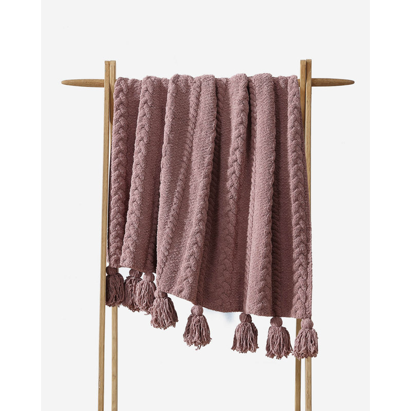 Braided Pom Throw Blanket, Rose