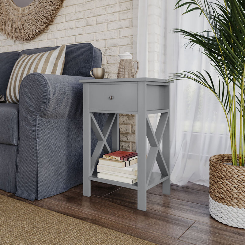 Maceo Solid Wood End Table, Gray