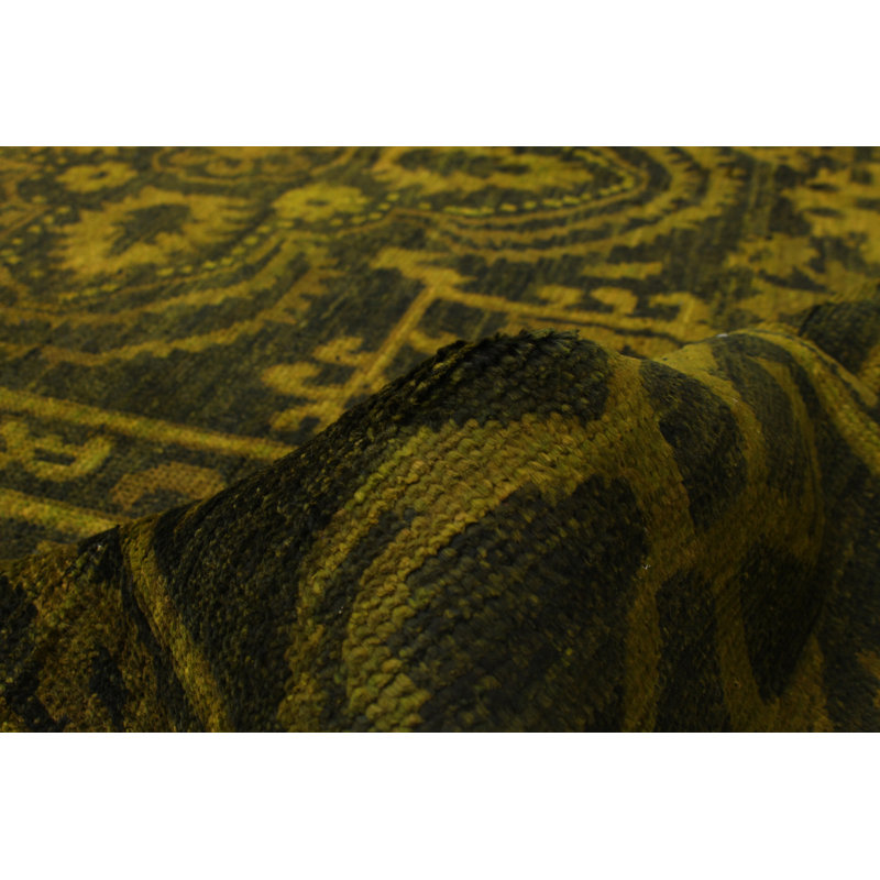 Tapis unique vert olive / vert en laine noué à la main de style années 2010 de 9 pi x 11 pi 9 po Aneita