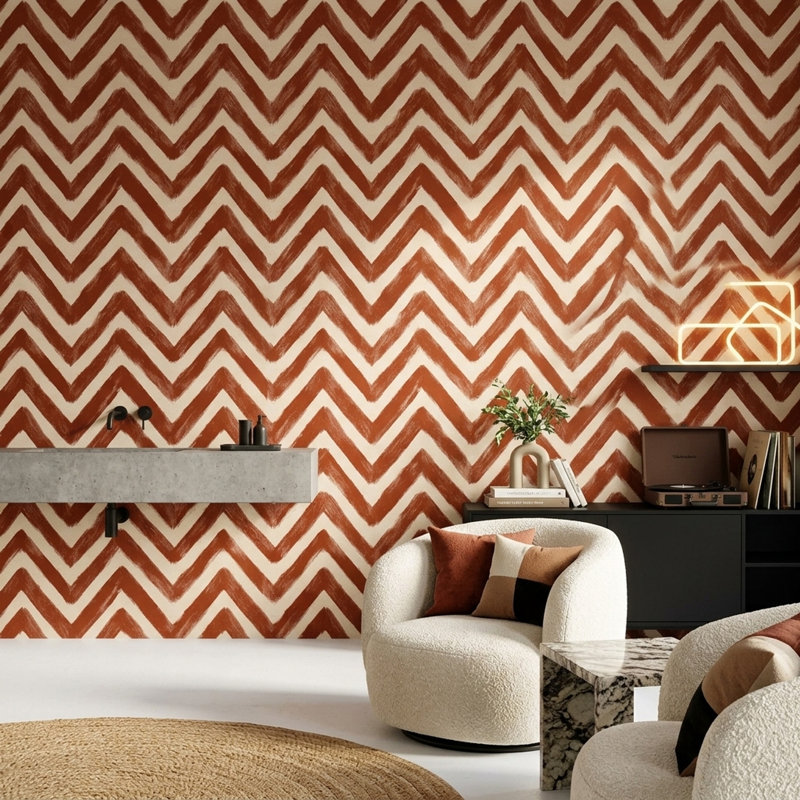 Papier peint à chevrons géométrique amovible Zigzag, Textured Non-Pasted