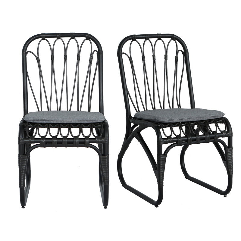 Outdoor PE Wicker Dining Chairs With Washable Cushion Set Of 2, Outdoor Rattan Chairs For Backyard, Poolside, Garden,Patio