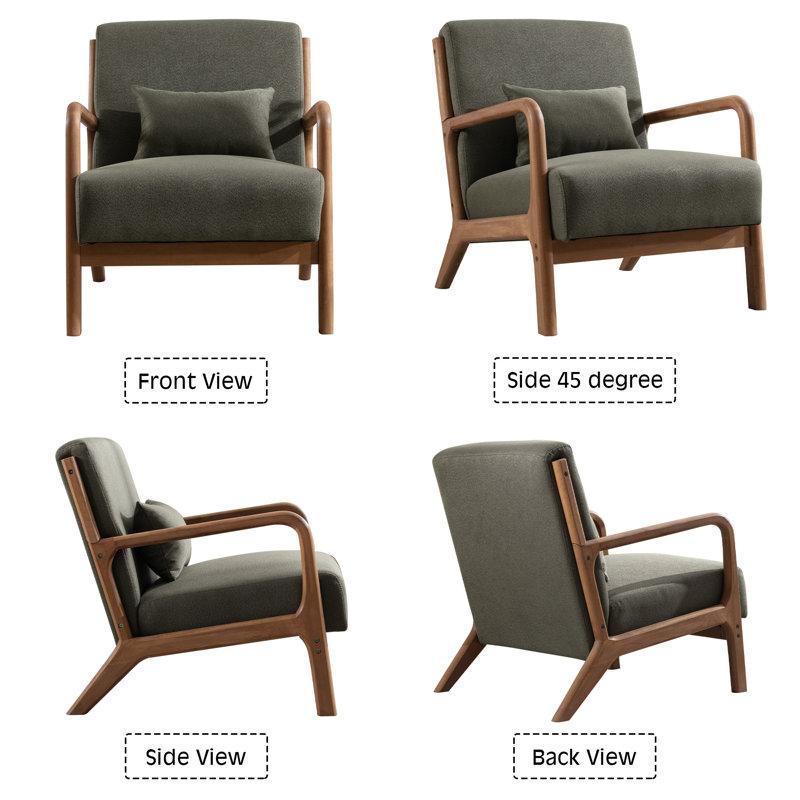 Hertford 26" Wide Mid Century Upholstered Solid Wood Accent Chair with an Extra Pillow
