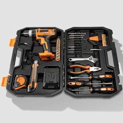 46-Piece 18V Cordless Drill Set 1300Mah Lithium-Ion Home Tool Kit With 20Nm Torque & ABS Case