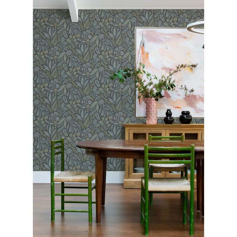 Briar Navy Floral Wallpaper, Gray