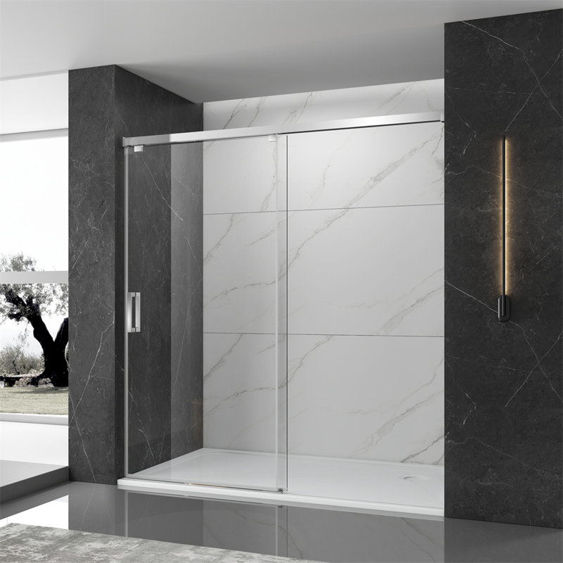 60'' W 76'' H Frameless Rectangle Reversible Shower Stall, Chrome