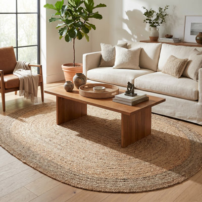 Millwood Brown/Gray Striped Contemporary Handmade Hand Braided Jute/Sisal Rug