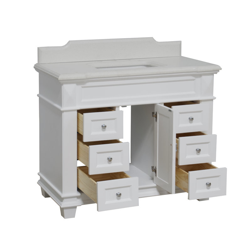 Ensa 42'' Single Bathroom Vanity with Top, White, Quartz